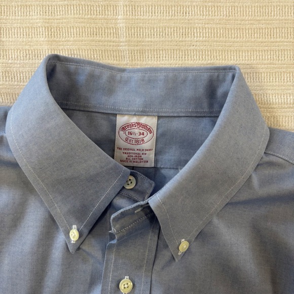 Brooks Brothers Non-Iron Cotton Dress Shirt 16.5 34 Traditional Fit Blue Oxford - Picture 4 of 9